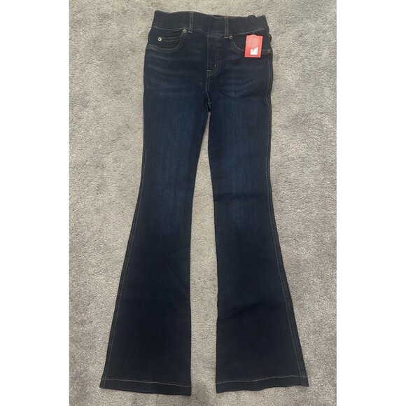 Spanx Flare Jeans XS Petite Midnight Shade Dark Wash Pull On Shaping High Rise - Picture 3 of 12